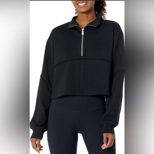 Sweaty Betty Black Cropped Half-Zip Sweatshirt- S